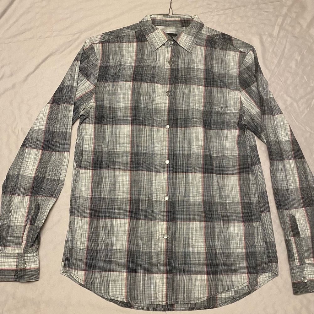 Armani Exchange AX Men’s Button-Down, Size S, Grey/Pink Plaid